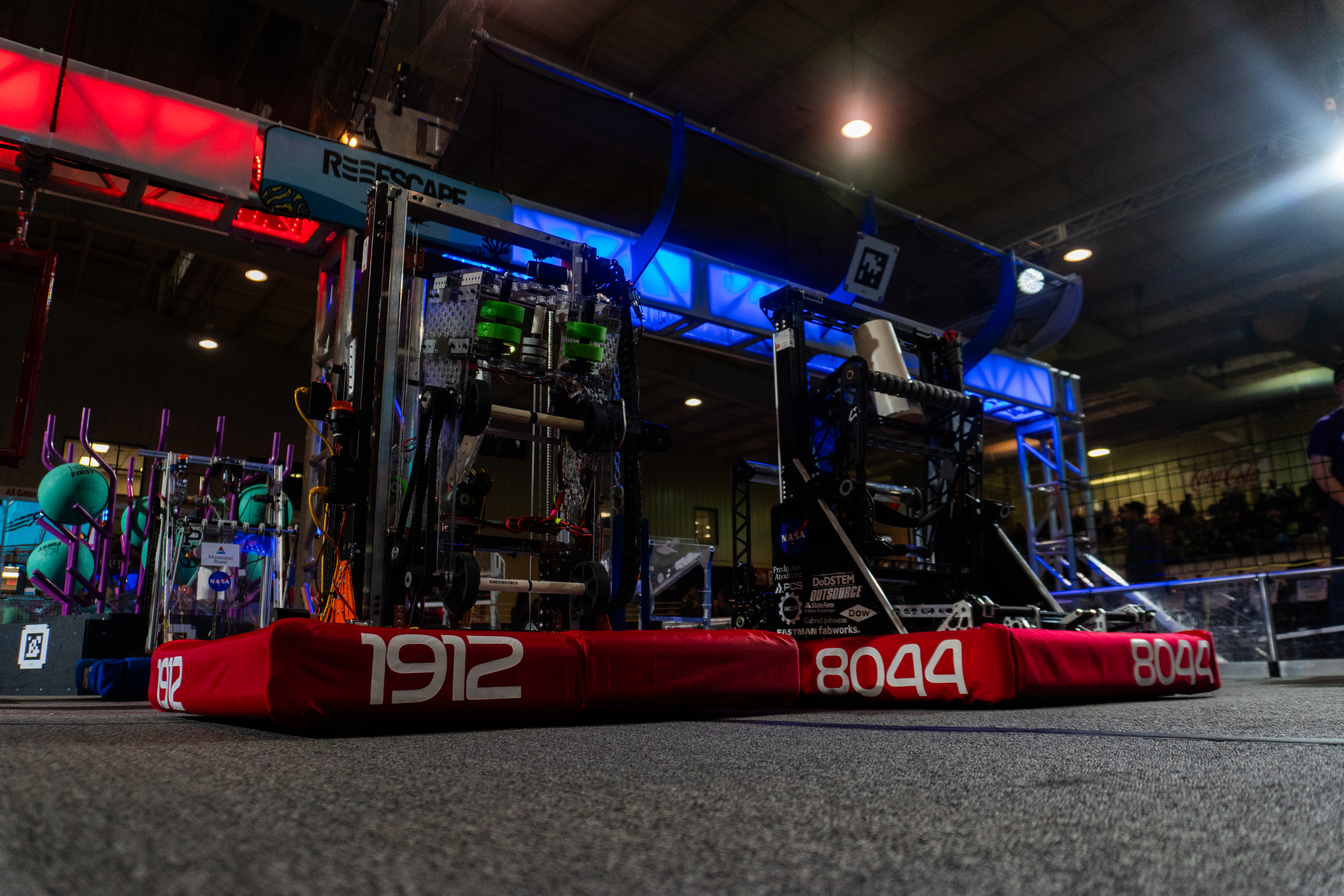 Team members working on robot